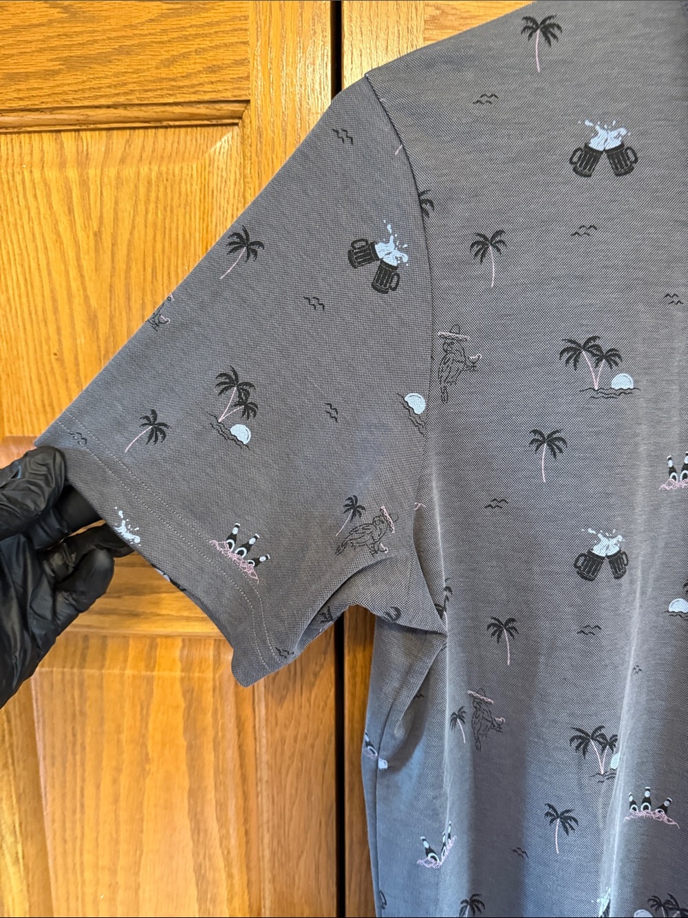 Travis Mathew Gray Palm-Print Polo with Light Blue Accents-Large - Picture 5 of 12